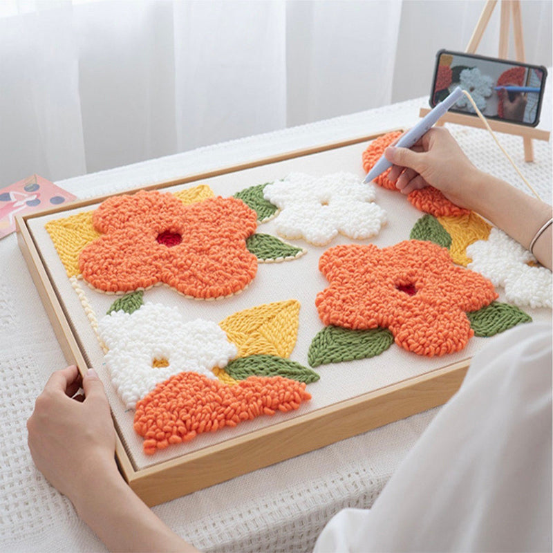 Kit de Punch Needle: flores blancas (25x30cm)