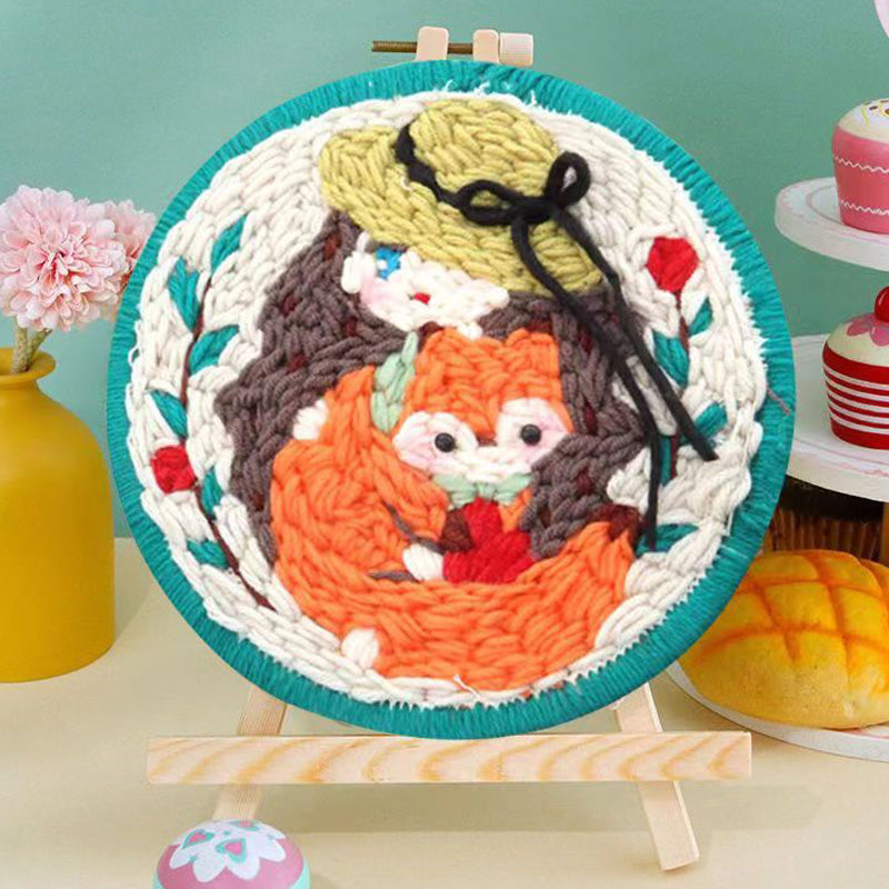 Kit de iniciación Punch Needle: niña con zorro (20x20cm)